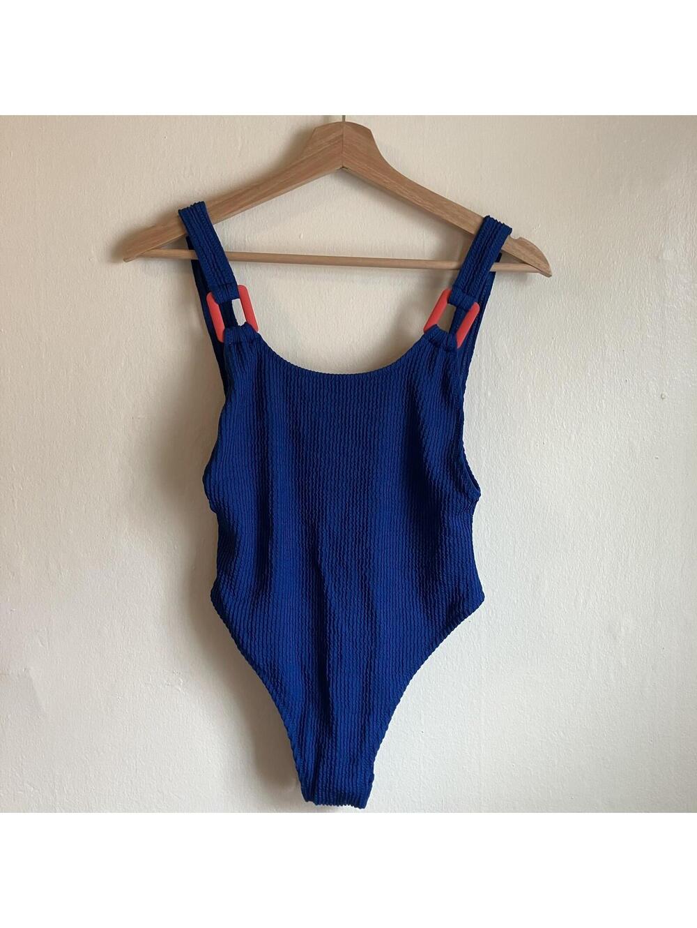 New Aerie Swim Suit Ribbed Aqua Blue Real Good One Piece Cheekiest UPF 50 Small